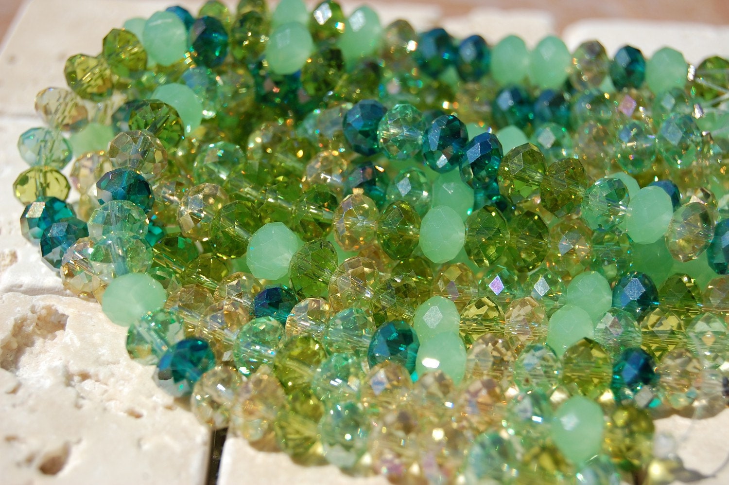 Mountain Meadows- Glass Rondelles 8x5 Crystal Beads -8 inch strand