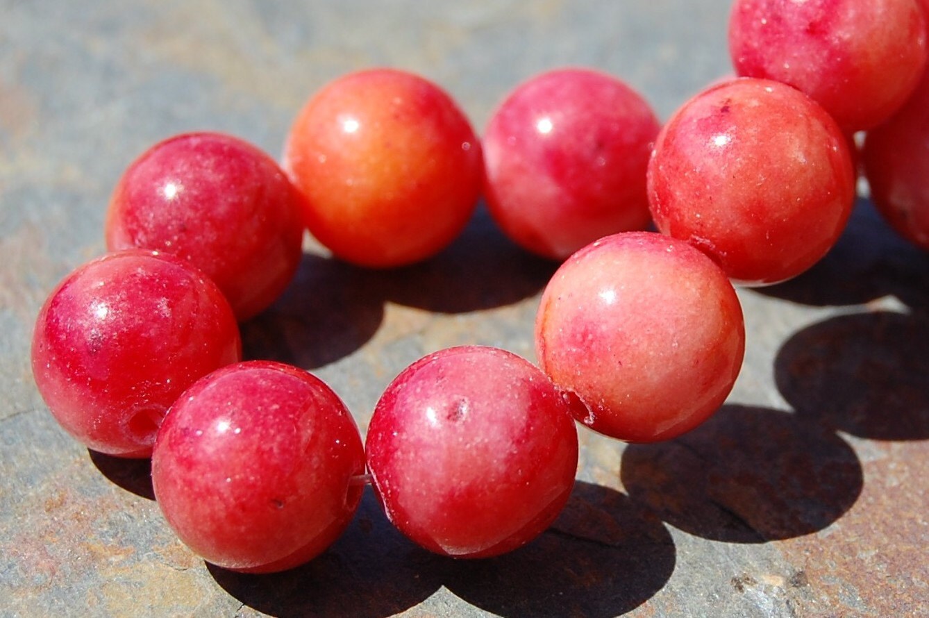 Berry Pink Coral Jade 10mm Round Beads -last 12