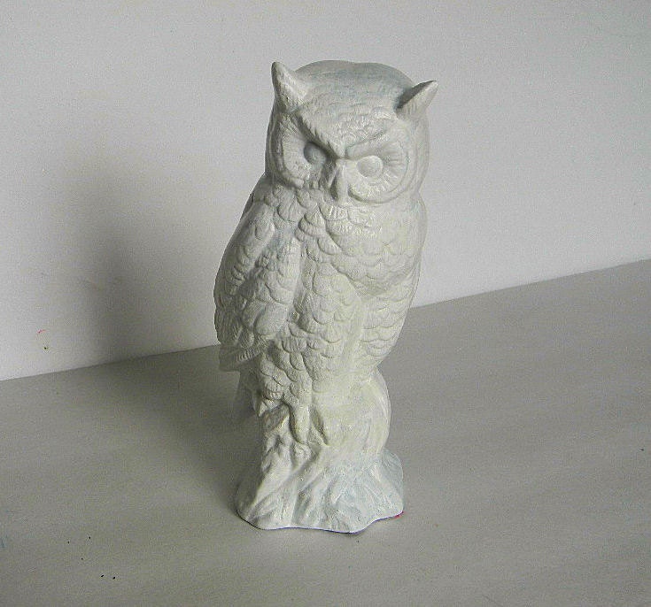 White Ceramic Owl - Woodland Owl - Hand Painted White Owl