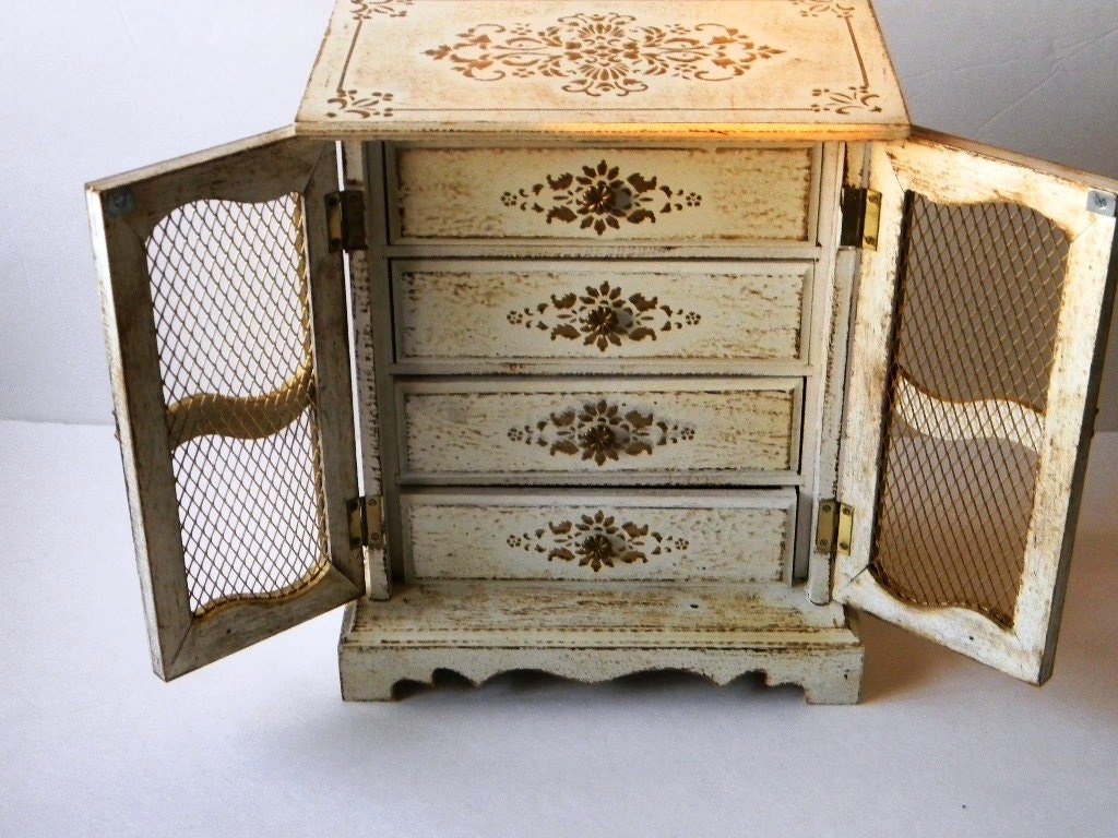 Hollywood Regency Vintage Jewelry Box - Edwardian Vintage Jewelry Box - fleur de lis Music Box