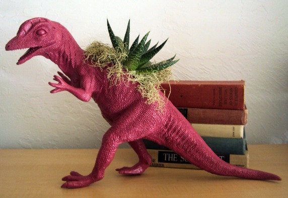 Raspberry Dinosaur Planter - Modern Art Centerpiece ( 8 WEEK DELIVERY)