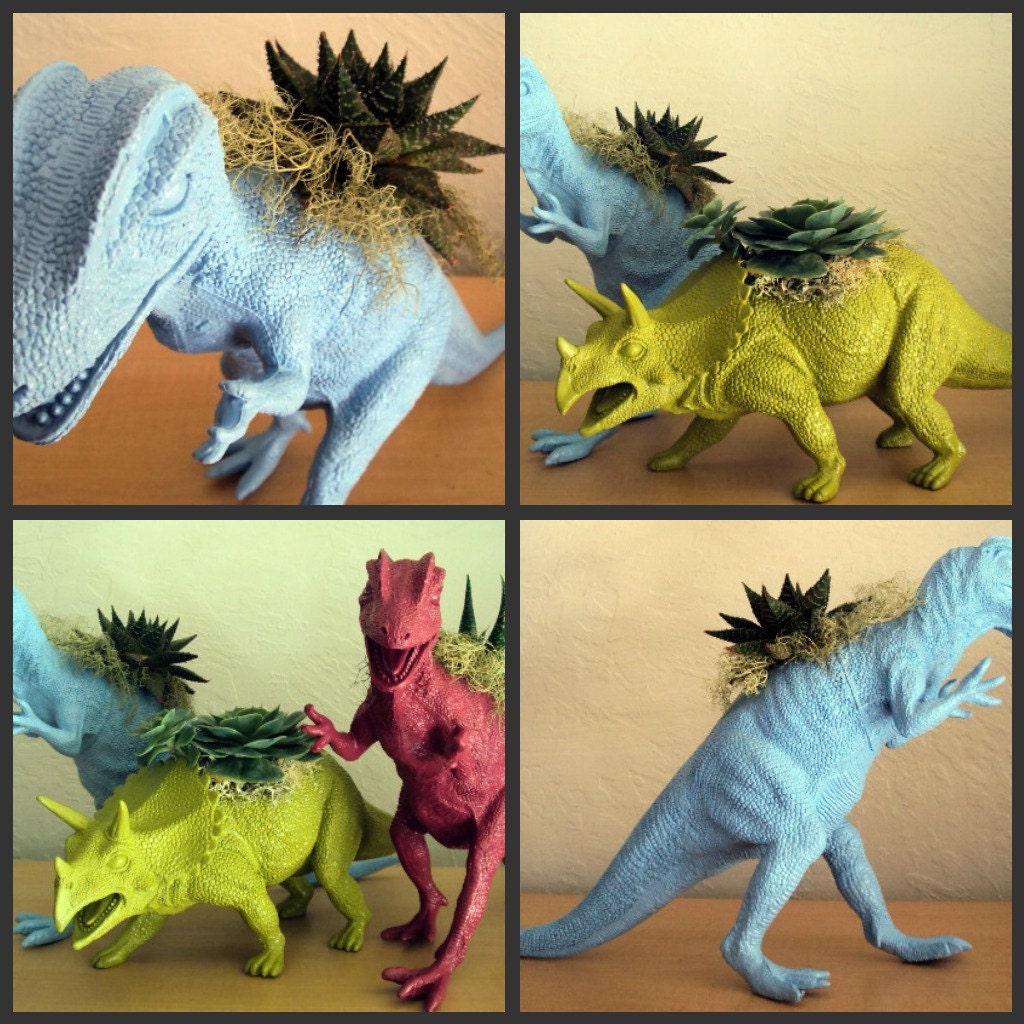 Dinosaur Planter Trio - Modern Art Centerpieces - Extra Large