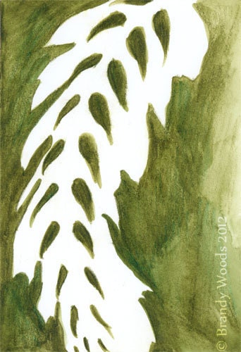 Green Fern Leaf Leaves Plant contemporary watercolor painting art deco modern original SFA Brandy Woods