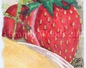 Strawberry Fruit Breakfast Watercolor Painting SFA ACEO art print Brandy Woods
