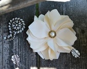 Flower Hair Clip - Brooch - Headband - Ivory Satin Flower - 15 % SALE