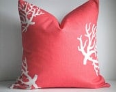 SET Of TWO- 22x22 Decorative Pillow Covers In Coral Coral/White on Both Sides