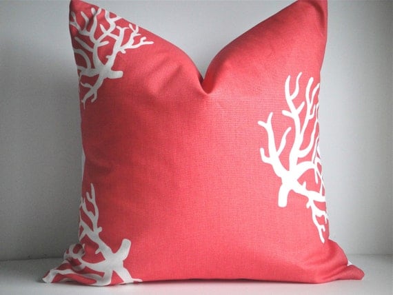 SET Of TWO- 16x16 Designer Pillow In Coral Coral/White on Both Sides