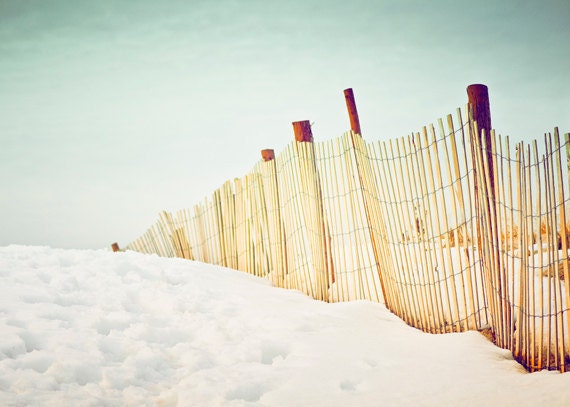 Beach Photography - winter photograph - wall art coastal - cottage photo print mint - white snow seashore - 5x7 Photograph - "Snowy Beach"