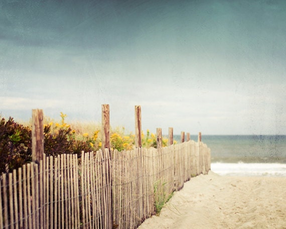 Beach Photography - blue brown dune beach photograph ocean shore summer photo sea shore wall art - 8x10 Photograph, "Down to the Sea"