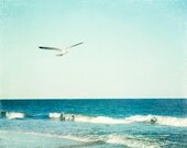 Seashore Photography - beach house decor seagull bird - blue aqua sea - coastal wall art nautical - 8x10 Photograph, "Sea Breeze"