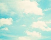 Cloud Photography - heaven sky white clouds aqua nursery photography baby boy blue teal mint wall art photo - 8x8 Photograph, "Heavenly"