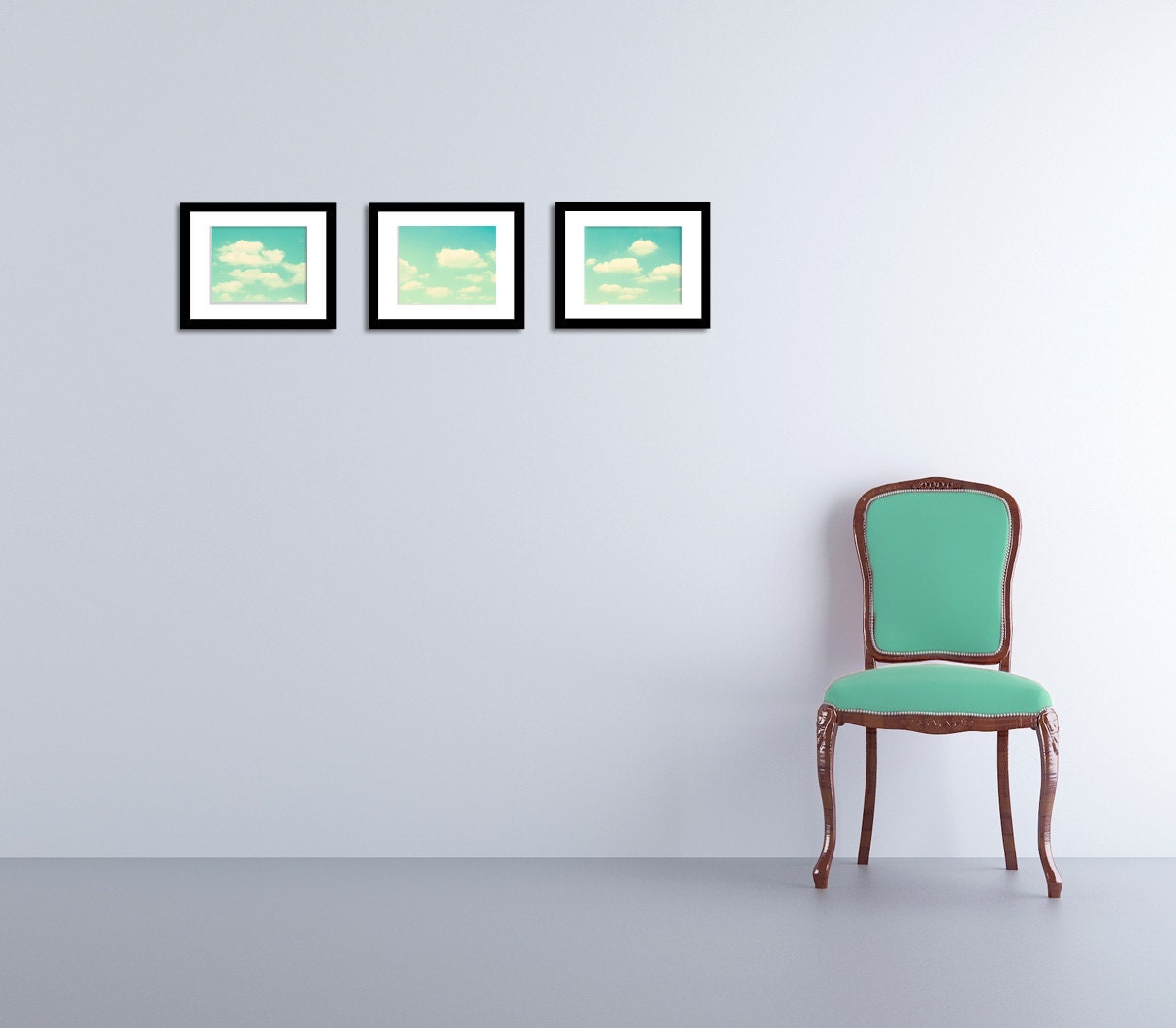 Cloud Photography - Set of 11x14, 8x10, 8x8 prints - turquoise decor sky teal nursery art blue green mint fine art photograph wall art print