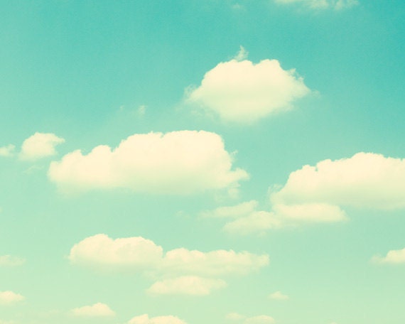 Cloud Photography - sky turquoise teal aqua white - nursery art prints baby - childrens room wall art - 11x14, 8x10 Photograph, "Dreamland"