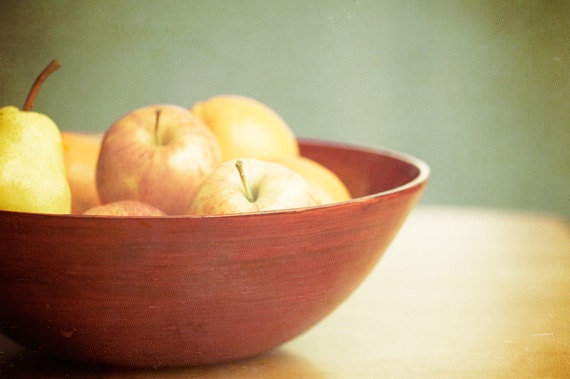 Fruit Photography - kitchen photo decor - food wall art prints - apples bowl - green red fine art picture - 8x12 Photograph, "Fruit Bowl"