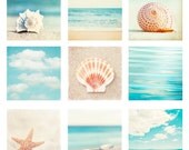 Beach & Ocean Photo Set - Nine 5x5 Photographs - aqua blue teal beige - seashell photography - seashore sea shore - coastal wall art prints