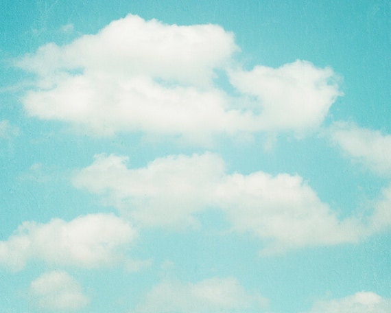 Cloud Photography - sky white clouds aqua blue - nursery art prints wall art - nature fine art photography photo prints - 8x10 Photograph