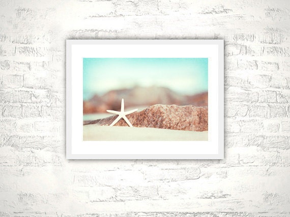Seashore Photography - starfish beach photography coastal wall art aqua blue ocean decor white nautical - 8x12 Photograph, "Lucky Star"
