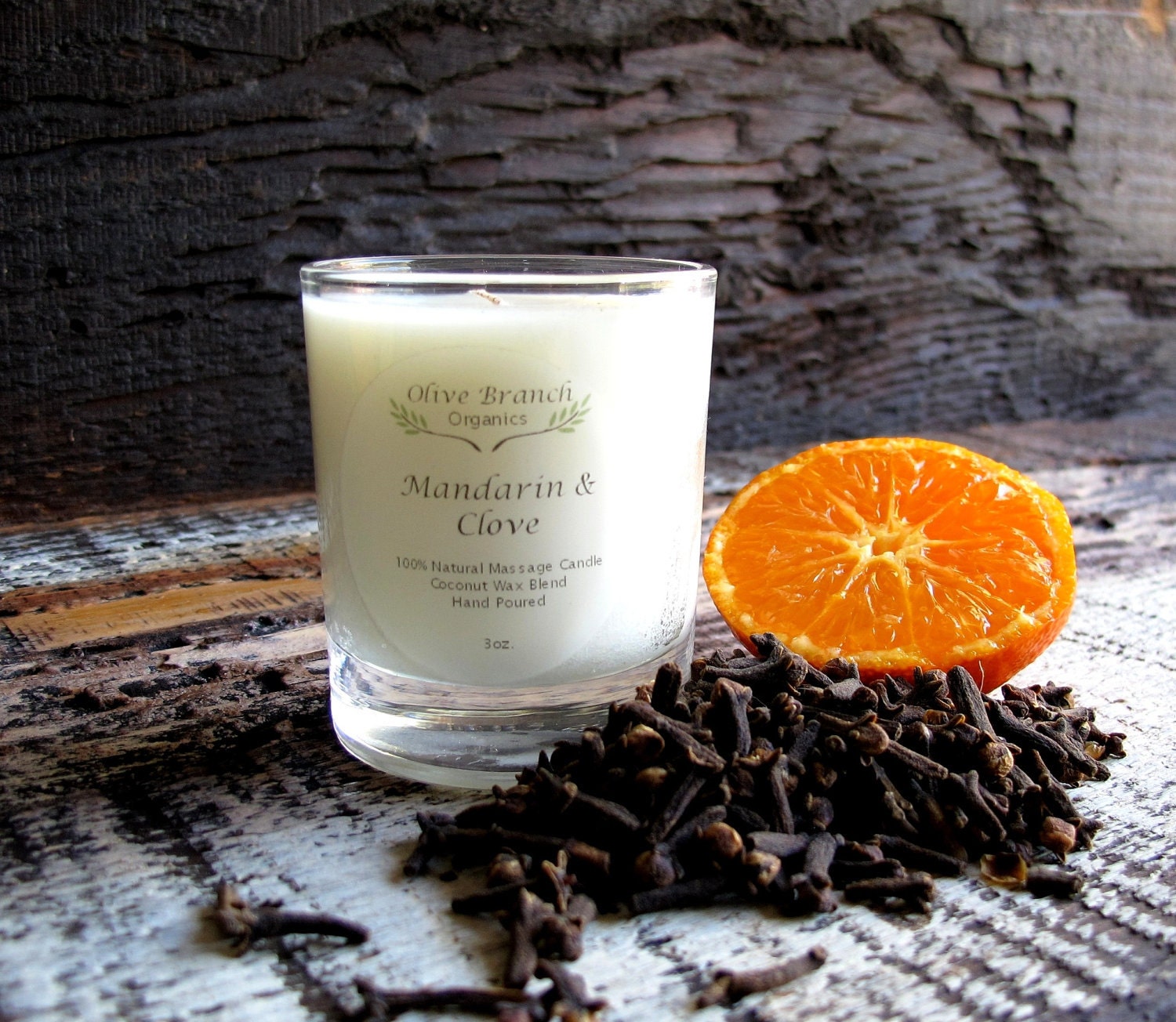 VOTIVE Candle Coconut Wax Massage Candle with Essential oils All natural Organic MANDARIN and CLOVE