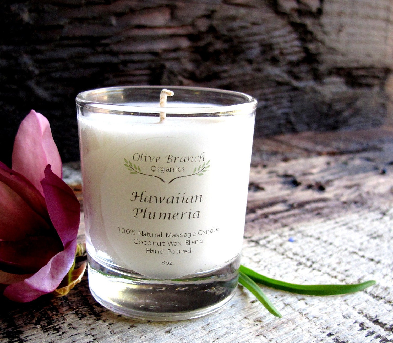 VOTIVE Candle Coconut Wax Massage Candle with Essential oils All natural Organic HAWAIIAN PLUMERIA