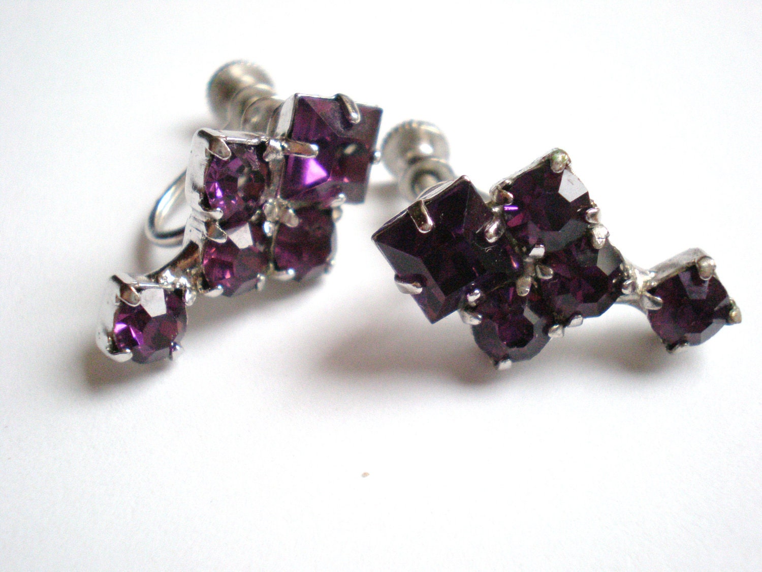 Vintage Rhinestone Earrings, Purple