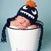 Silly Monster Hat with Earflaps and Braids Dark blue with Orange Mohawk Newborn thru 12 months available