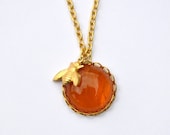 Bee Necklace Vintage Drop of Honey Glass Cabochon Summer Fashion Jewelry - PosyPop