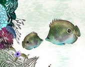 Fish art print, Extra large painting, Turquoise art print, Colorful