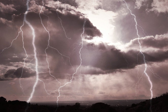 Southwest Storm Photography Print 5x7 Fine Art New Mexico Lightning Desert Sky Spring Landscape Photography Print.