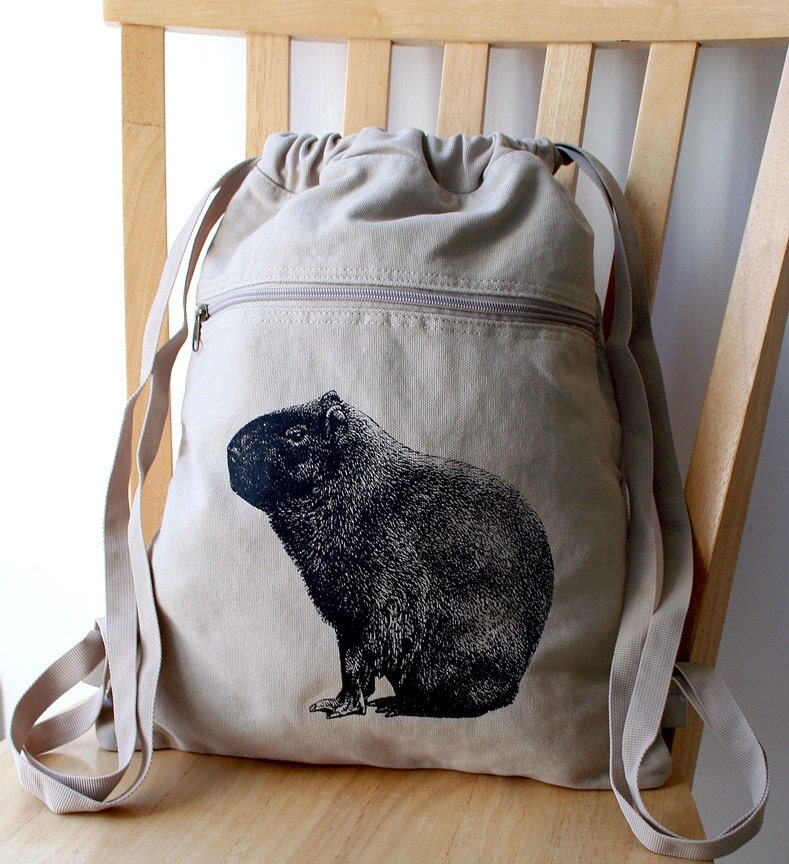 Capybara Screen Printed Canvas Backpack