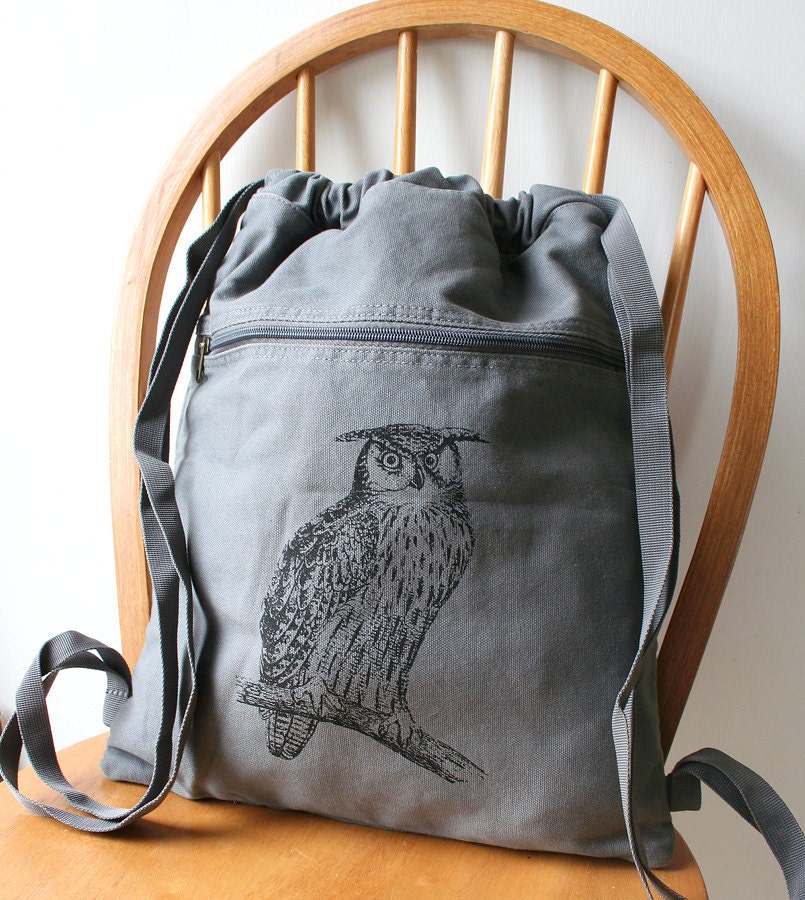 Owl Backpack Screen Printed Canvas