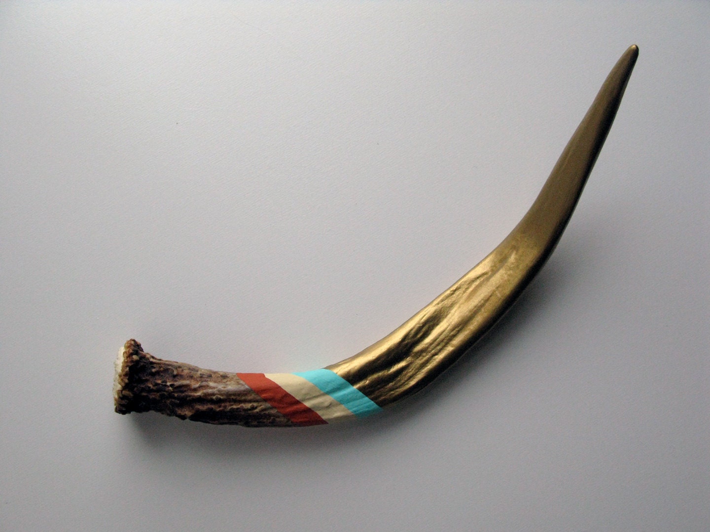 Gold, Aqua, Cream & Orange Striped Antler Spike - Small