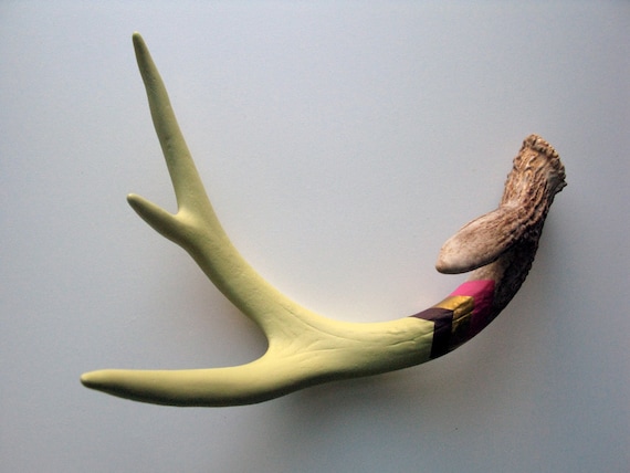 Green, Purple, Gold & Fuchsia Painted Chevron Antler - Large