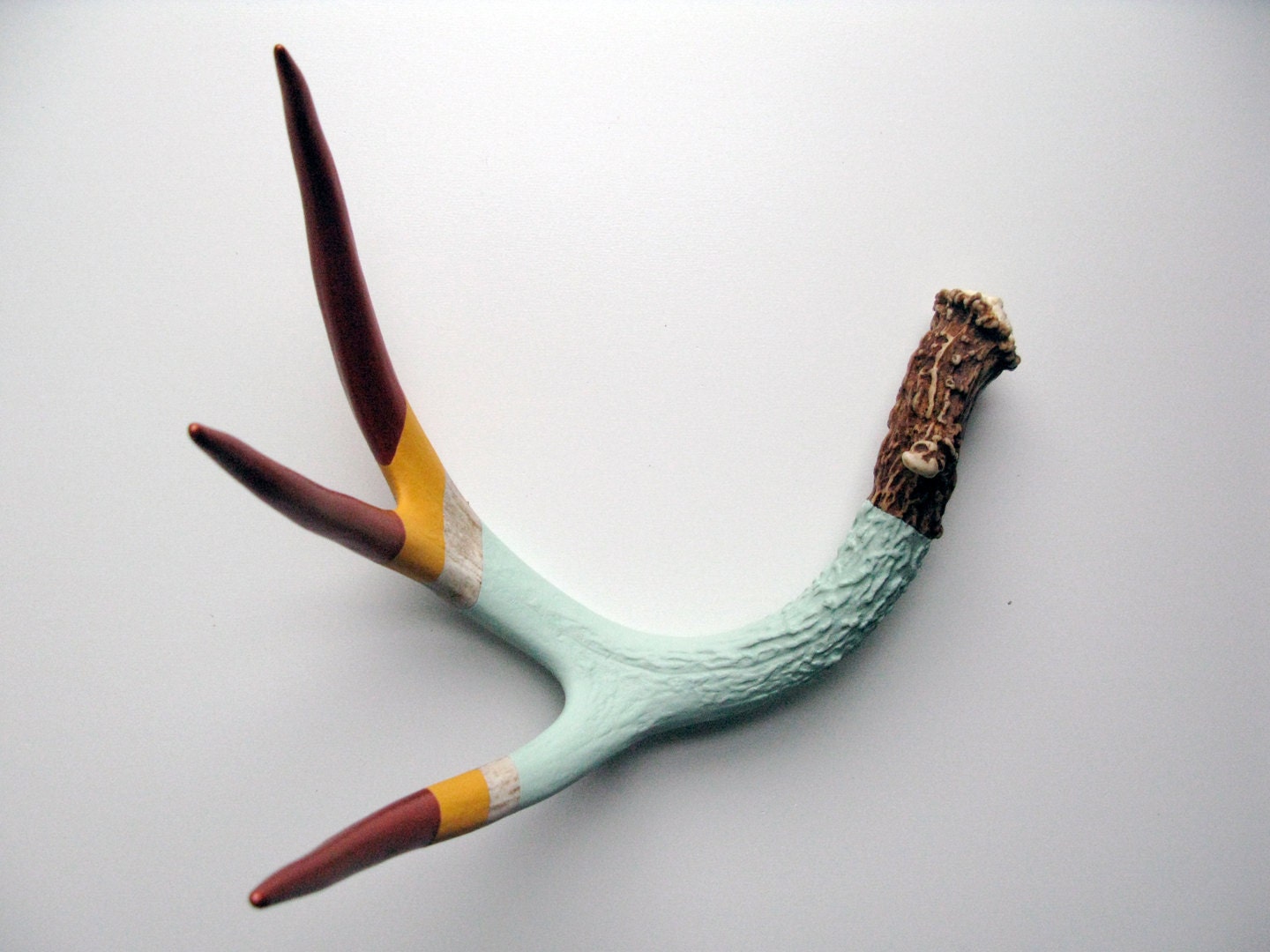 Copper, Yellow & Seafoam Striped Painted Antler - Large