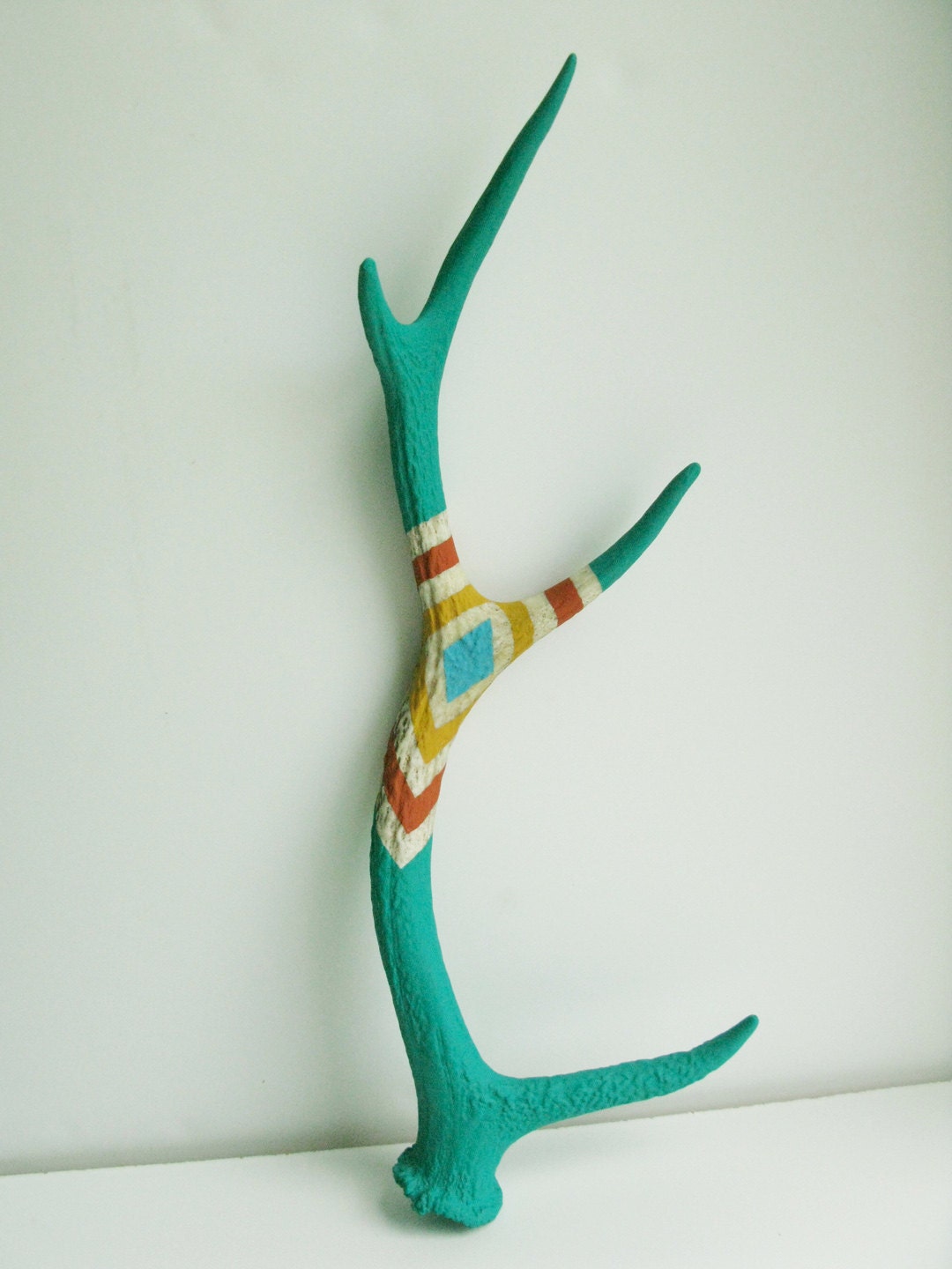 Green, Orange, Yellow and Blue Diamond Patterned Sika Antler