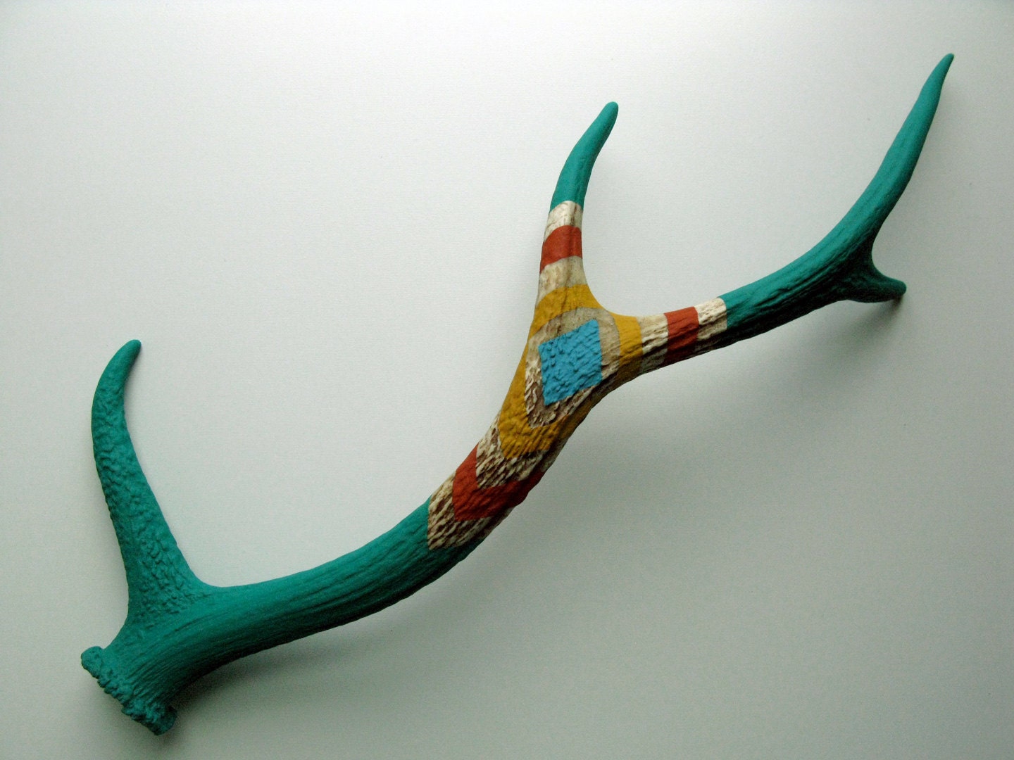 Green, Orange, Yellow and Blue Diamond Patterned Sika Antler