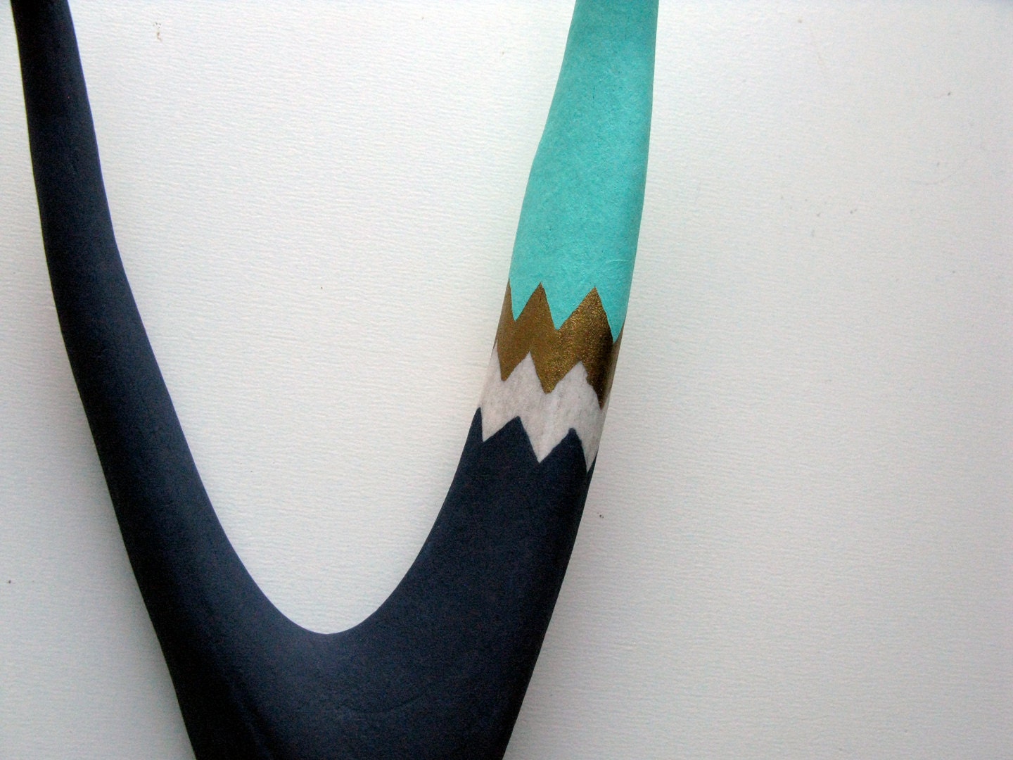 Gold, Aqua and Navy Double Chevron Mule Deer Antler - Large
