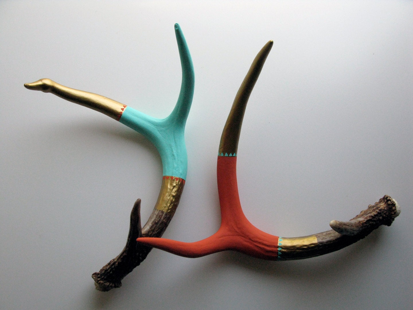 Gold, Aqua and Coral Tiny Triangle Antler SET