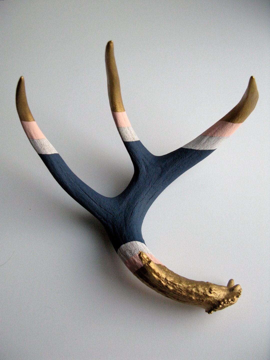 Gold, Pink and Navy Striped Deer Antler - Medium