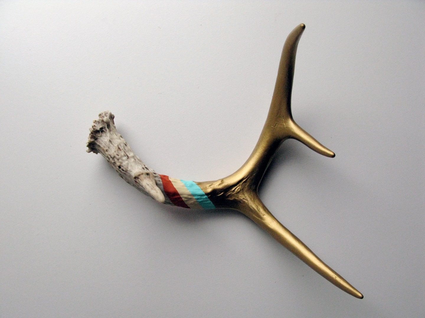 Gold, Aqua, Cream & Orange Striped Painted Antler - Small/Medium