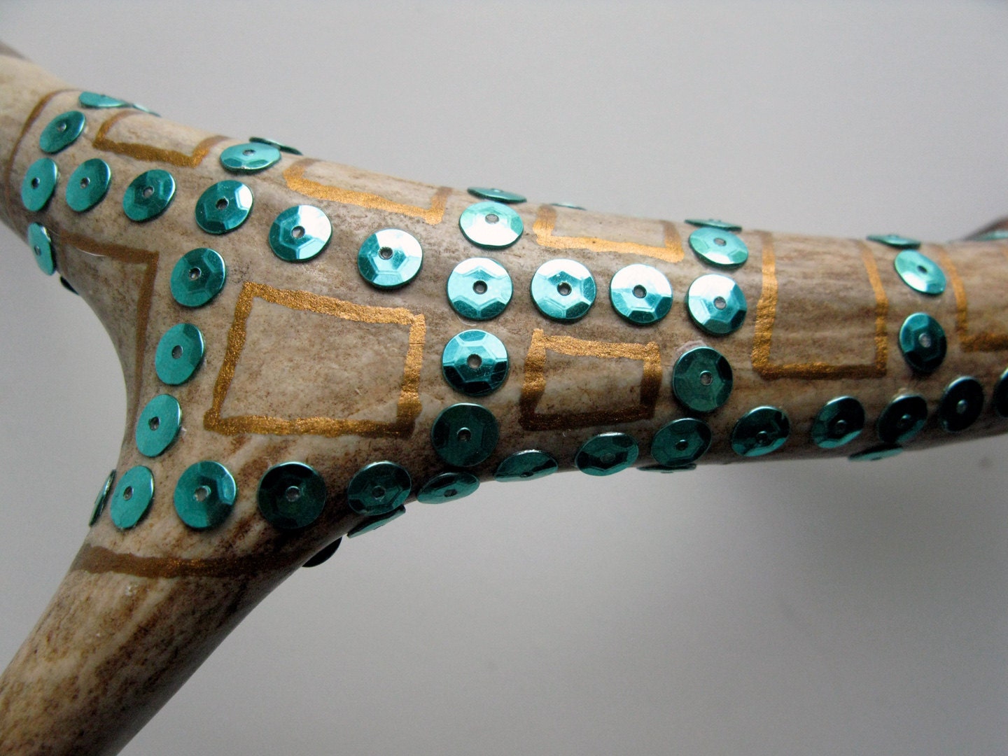 Bronze Painted & Turquoise Sequined Antler - Small