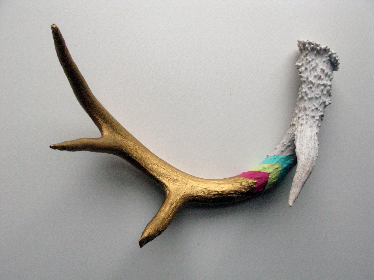 Gold, Fuchsia, Yellow & Aqua Painted Chevron Antler - Medium