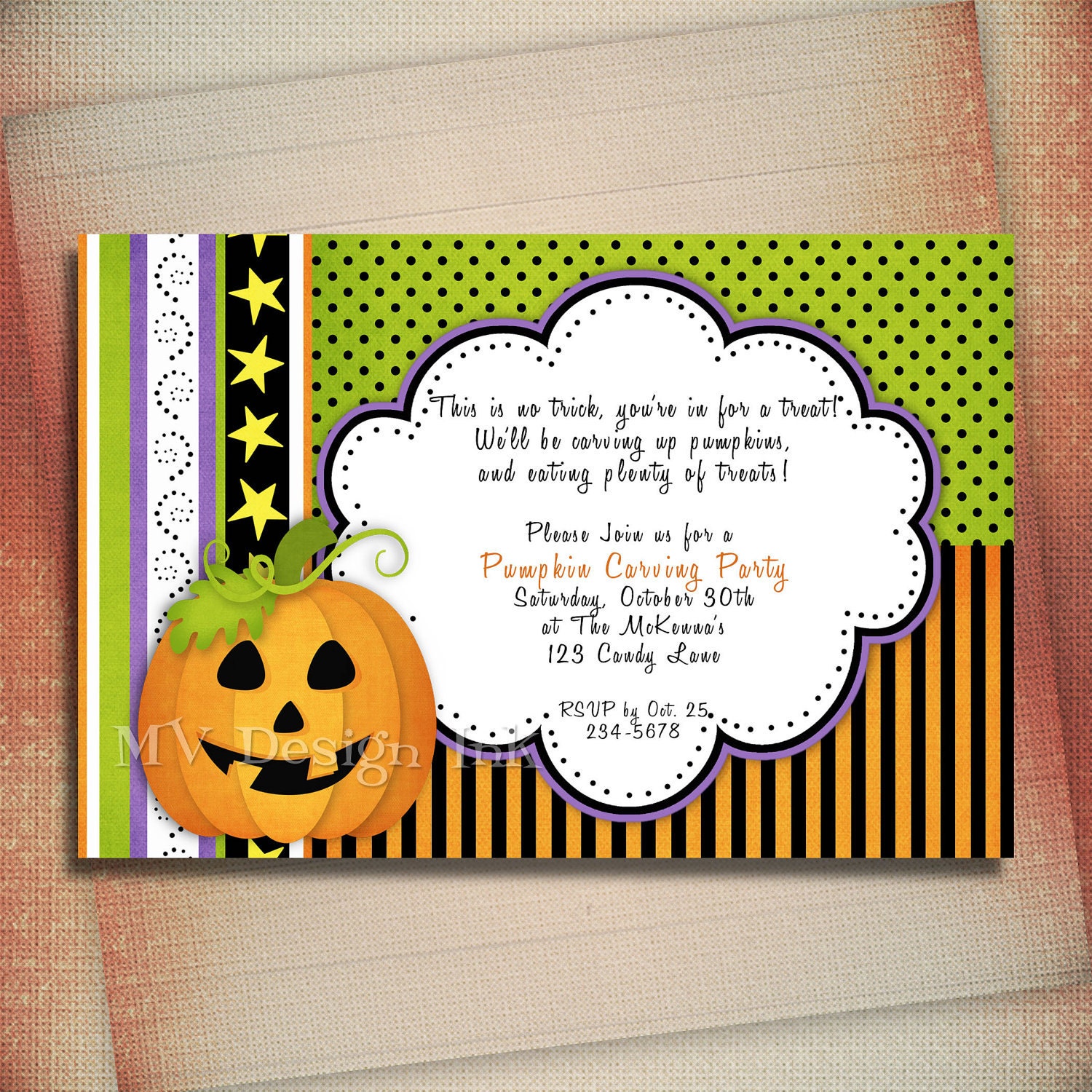 Jack O' Lantern Pumpkin Halloween Invitation, Halloween Jack O' Lantern Birthday Invite, Jack O' Lantern Halloween Party Invite-You Print