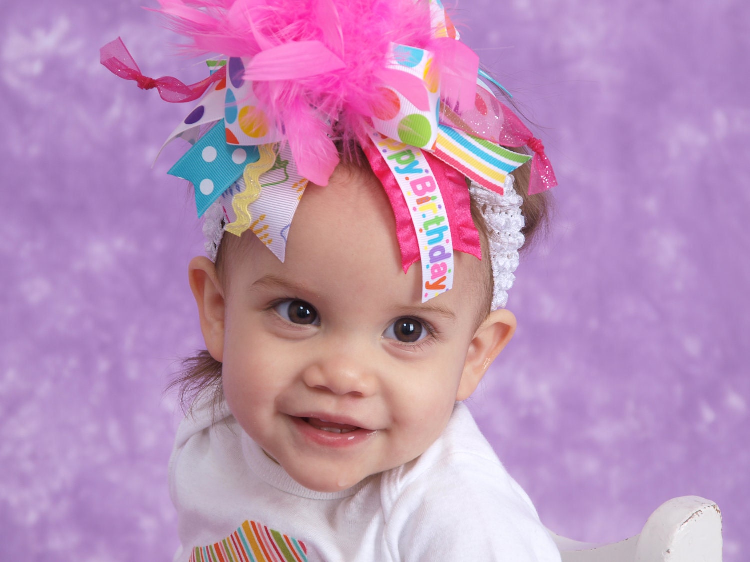 Over The Top Birthday Bow -- Birthday Sweetie -- hot pink, turquoise, yellow, Happy Birthday ribbon