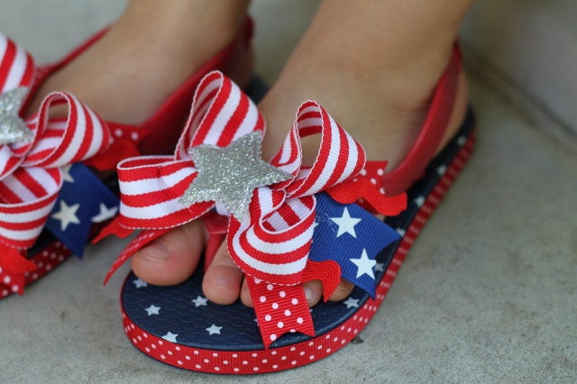 Stars and Stripes Bow Toddler Flip Flops - Red White and Blue flip flops -- 4th of July -- order by 6/22