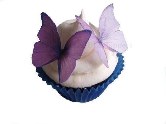 EDIBLE BUTTERFLIES in 24 Purple and Lavender -  Cupcake Wedding Cake, Decorations, Kids Cakes, Spring Wedding
