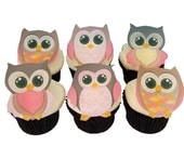 12 EDIBLE OWLS - Girls - Cupcake Toppers - Birthday Party Decorations - Cake Topper
