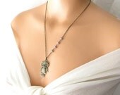pearl owl necklace, owl jewelry long necklace, animal necklace owl charm necklace, owl pendant necklace, purple pearls