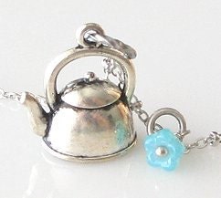 kettle necklace, whimsical jewelry, cute necklace tea lover, silver quirky necklace
