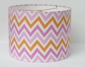 Small Drum Lamp Shade in a Pink and Orange Chevron / Zigzag Fabric.