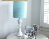 Medium Drum lampshade in aqua geometric herringbone modern fabric
